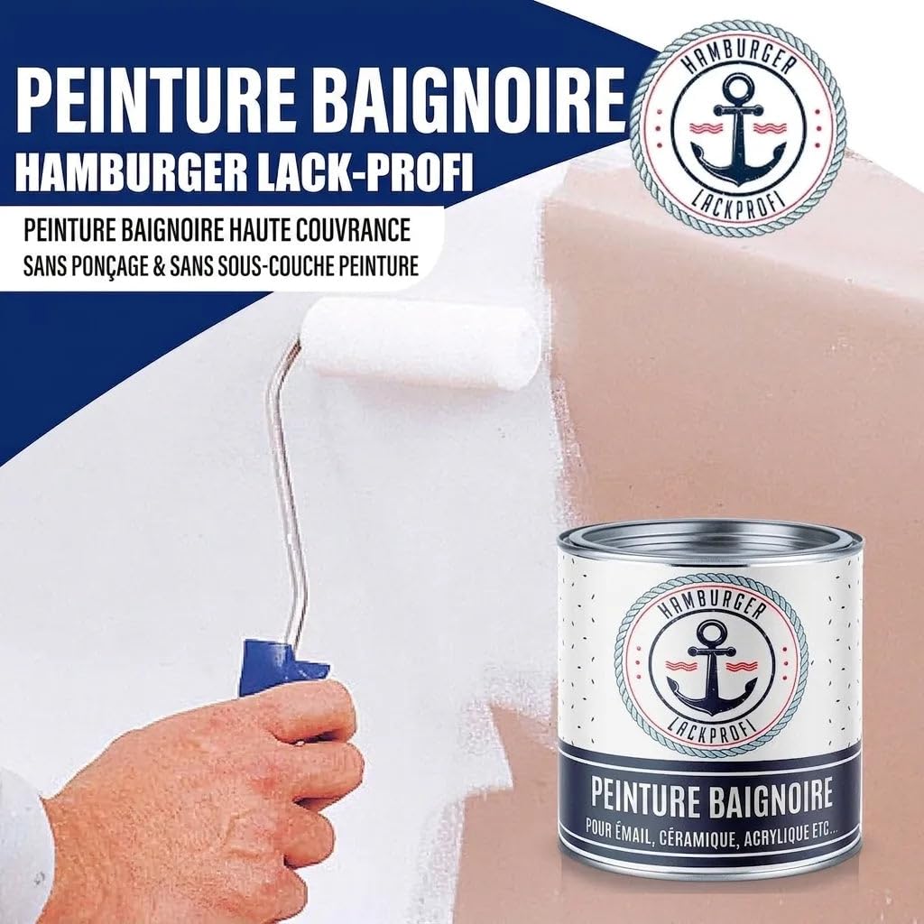 Peinture baignoire brillant noir signal RAL 9004 noir Revêtement baignoire Email Peinture (1 L) Hamburger Lack-Profi