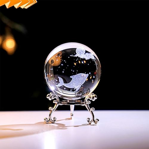 Miniatura 9 de Bola de cristal grabada con láser 3D con soporte, esfera de cristal, bola decorativa, pisapapeles, figura de medusa de cristal, coleccionable