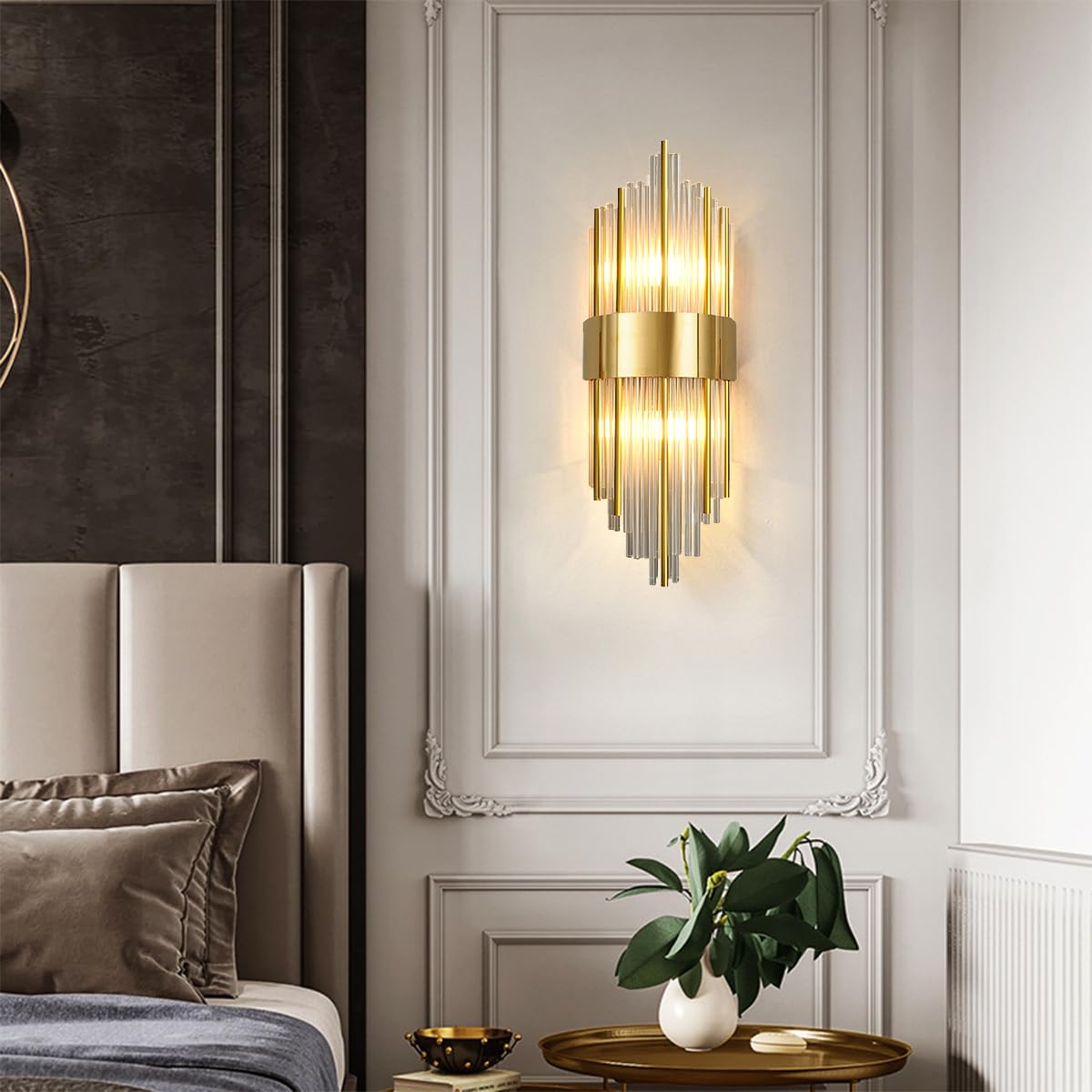 E14 Kristall-Wandleuchte mit goldenem Sockel,Moderne Kristall-Wandlampe,Wandleuchten innen Wohnzimmer,Schlafzimmer,Badezimmer,Flur,Treppenhaus (45cm)