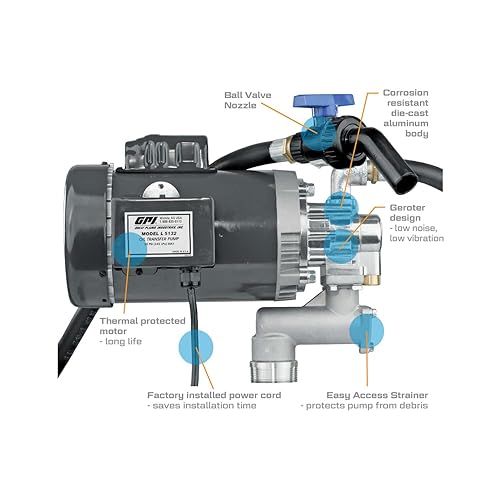 Miniatura 7 de GPI - Bomba de transferencia de aceite de servicio pesado L5132 para fluidos de alta viscosidad, 32 QPM8 GPM, 115230 voltios CA (142100-02)