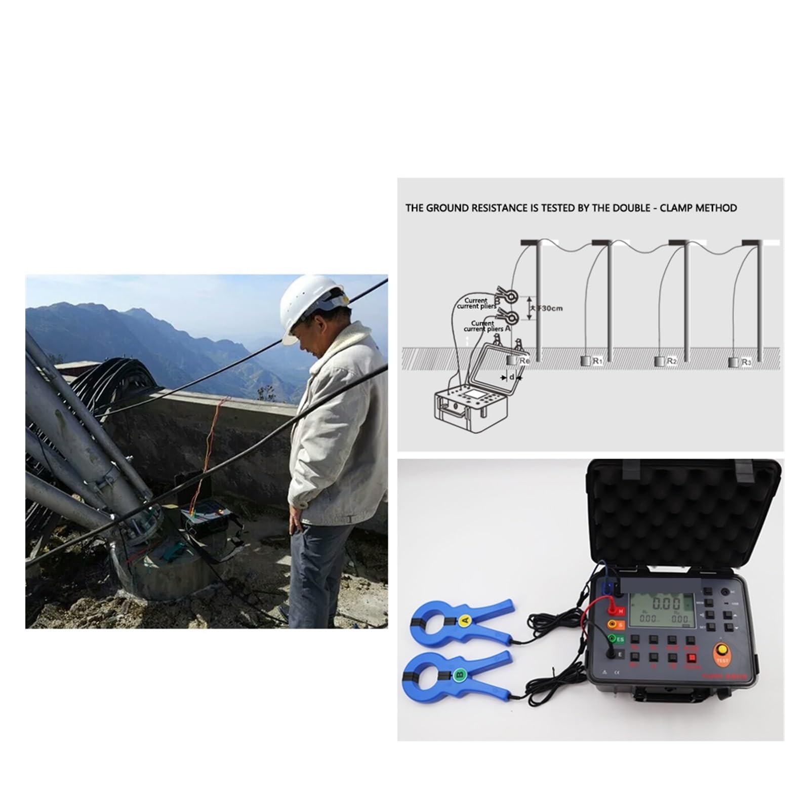 Probador de resistencia de tierra Digital de 3 polos y 4 polos, doble abrazadera, 20V/48V, prueba de resistividad del suelo de 4 polos con inteaz USB