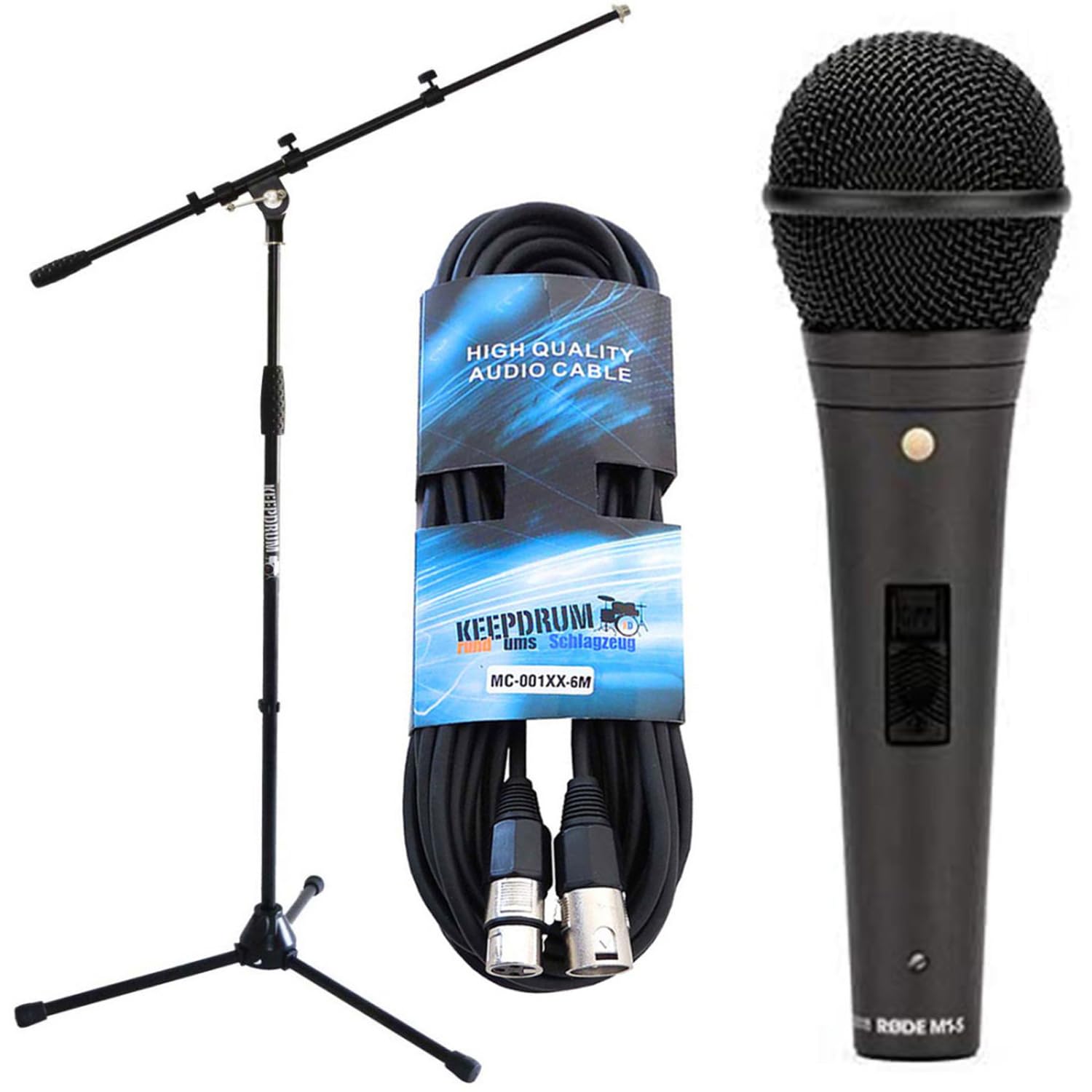 Rode M1-S Dynamisches Mikrofon für Gesang und Live-Auftritte mit keepdrum Mikrofonständer und Kabel
