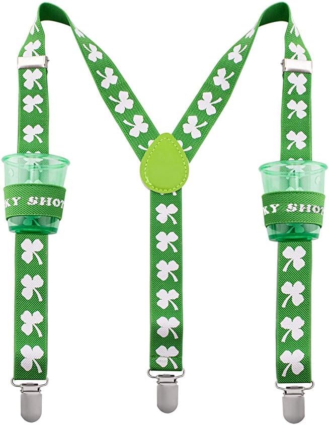 Man of MenSt Patricks Day Suspenders Shot Glass Suspenders - St Patricks Day Accesories, Lucky Shot Glasses Suspenders with Clips