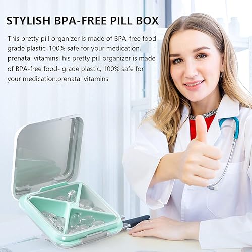 Vista 28 de Pastillero organizador de pastillas impermeable de 4 compartimentos, caja de medicina portátil de viaje, contenedor de píldoras sin BPA para Negro