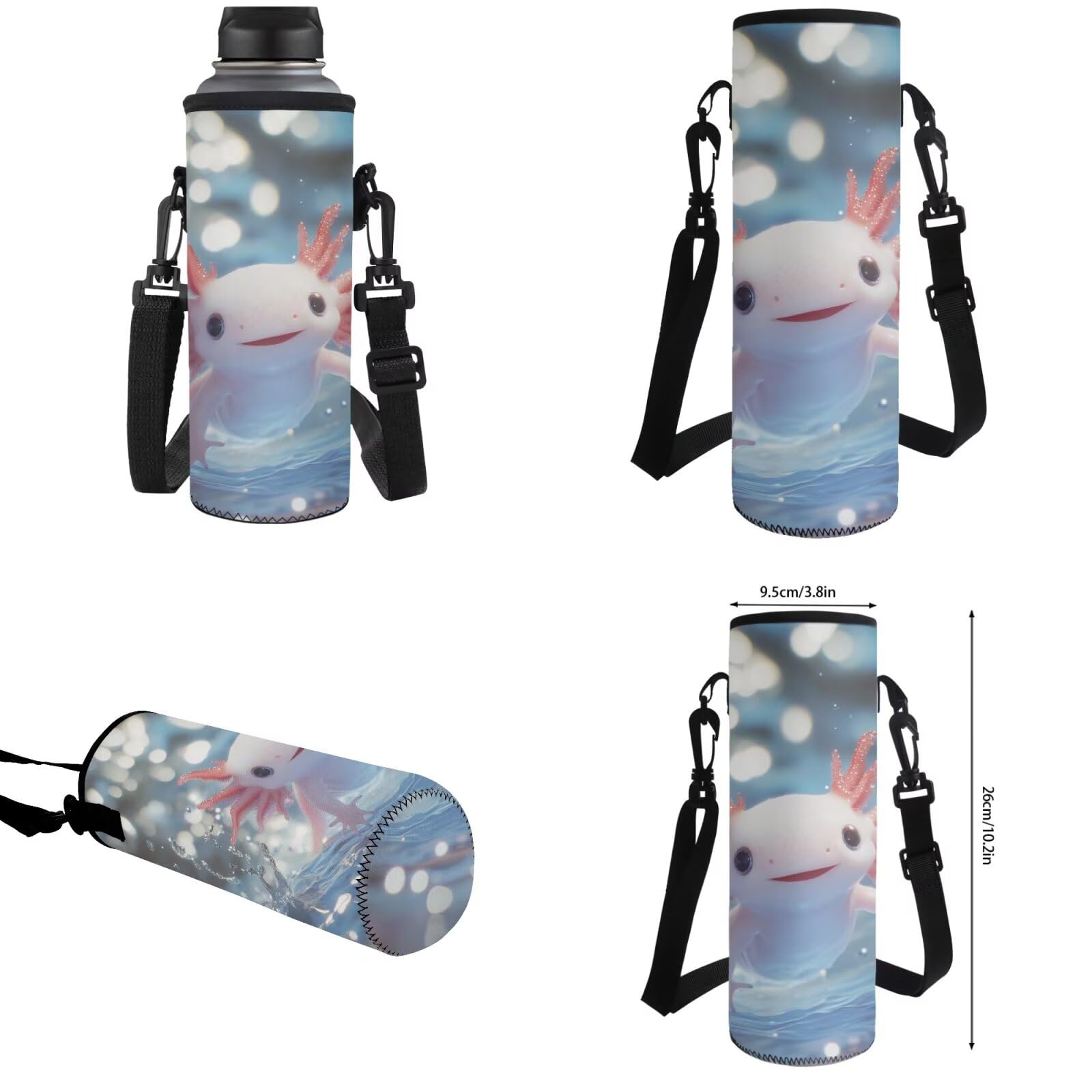 Kinder-Schultaschen, Rucksack, Lunchbox-Set mit Wasserflaschenhalter, Federmäppchen, 4-teiliges Set, Axolotl Wasserdruck, Einheitsgröße, Schulranzen-Set