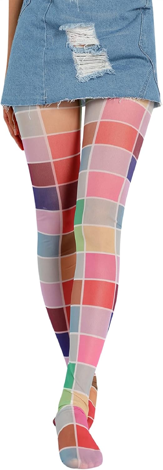 Vintage 60s Printed Funky Tights for Women Y2K Tie Dye Mesh Pantyhose Skinny Body Shaping Leggings Streetwear