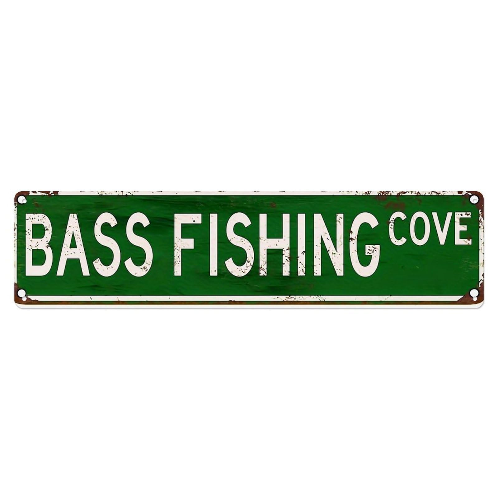 Bass Fishing Cove Sign Green Metal Tin Sign Plaque