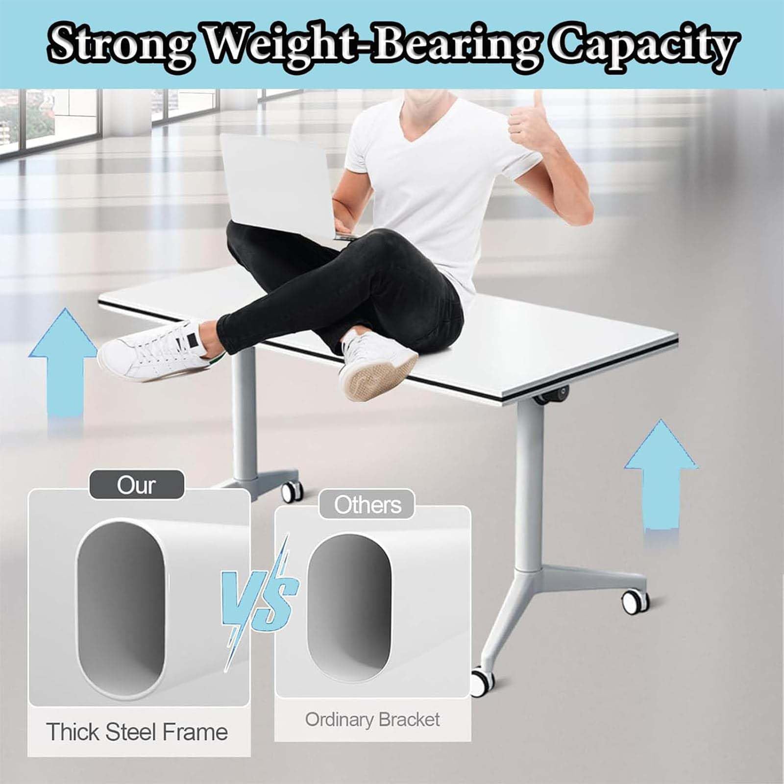 Klappbarer Konferenztisch, moderner mobiler Besprechungstisch mit geräuschlosen Rollen, für Büro, Empfang, Klassenzimmer und Schulung, Zwei Stück, 120 x 60 x 75 cm