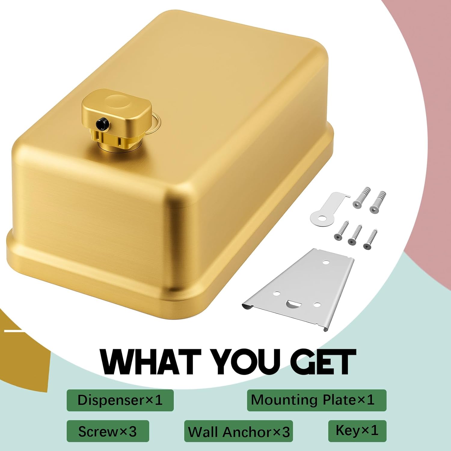 Maxdot 2 Pcs 37 oz/1100 ml Commercial Stainless Steel Soap Dispenser Wall Mount with Corrosion Proof Lining and Manual Anti Leak Pump for Home Bathroom Accessories Kitchen (Gold) - Image 3