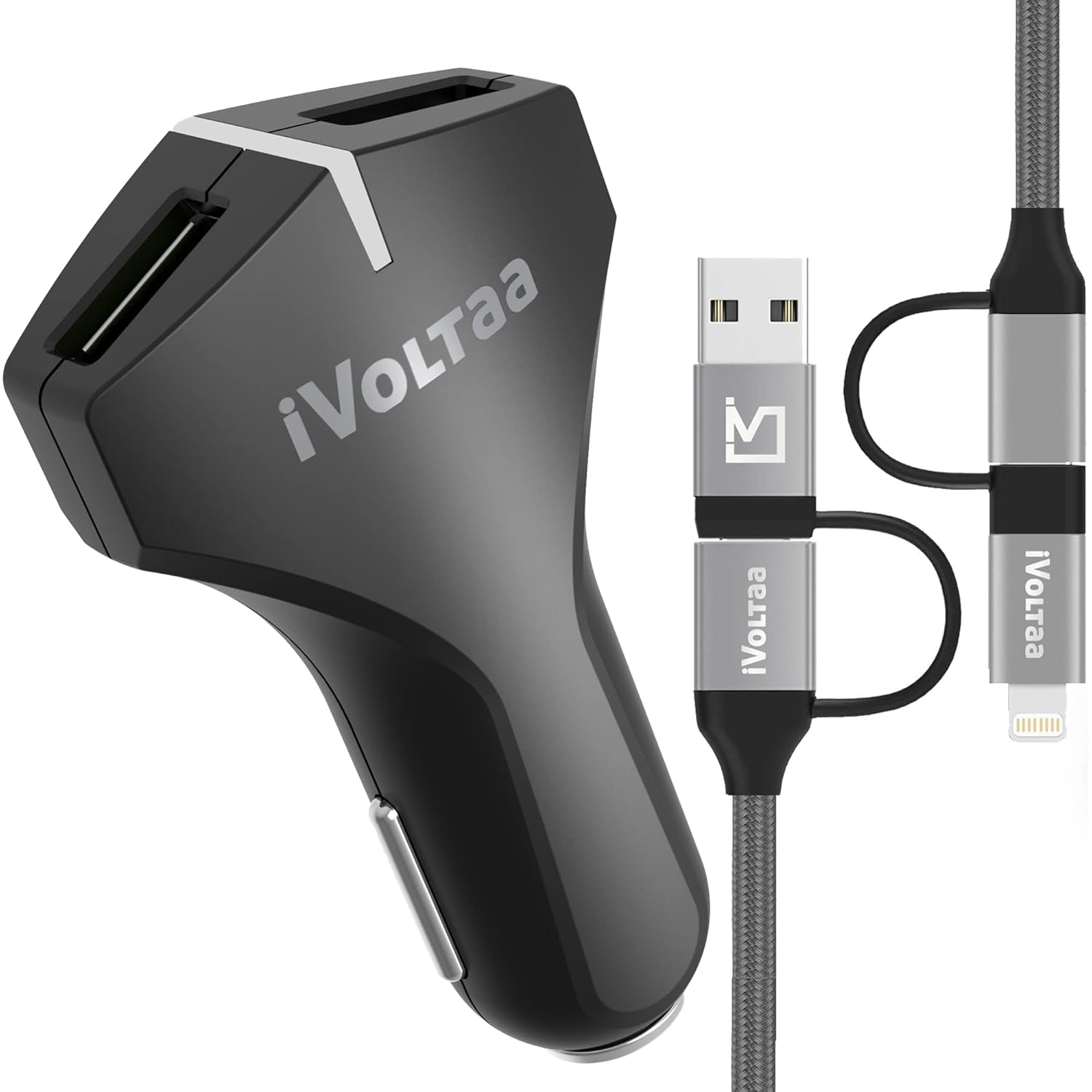 iVoltaa QC 3.0 Dual Port 36 W Turbo Car Charger with 4 in 1 Lightning