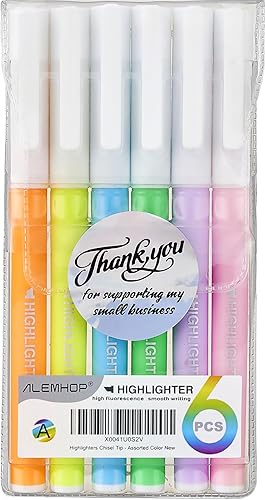 Resaltadores  Punta de cincel, colores surtidos, rotulador fluorescente para suministros de oficina escolar, paquete de 6  vibrante