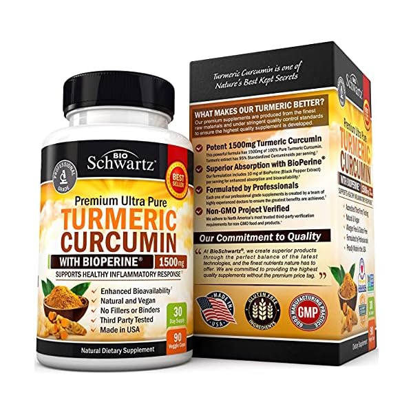 Turmeric-Curcumin-with-BioPerine-1500mg-Natural-Joint-Healthy-Inflammatory-Support-with-95-Standardized-Curcuminoids-for-Potency-Absorption-Non-GMO-Gluten-Free-Capsules-with-Black-Pepper Turmeric Curcumin with Black Pepper Extract 1500mg - High Absorption Ultra Potent Turmeric Supplement with 95% Curcuminoids and BioPerine - Non GMO Turmeric Capsules for Joint Support - 90 Capsules