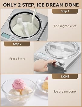 COUPLUX 2.64 Qt Ice Cream Maker, Upgraded Fastest 250W Compressor Fully Automatic Ice Cream Machine with No Pre-Freezing, 2H Keep Cool, LCD Display & Timer, All Stainless Steel