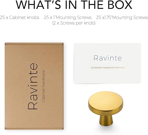 Miniatura 124 de Ravinte Paquete de 50 pomos de gabinete de cocina de 1-1/4 pulgadas, pomos redondos sólidos para cajones de aparador, pomos de tocador negro mate