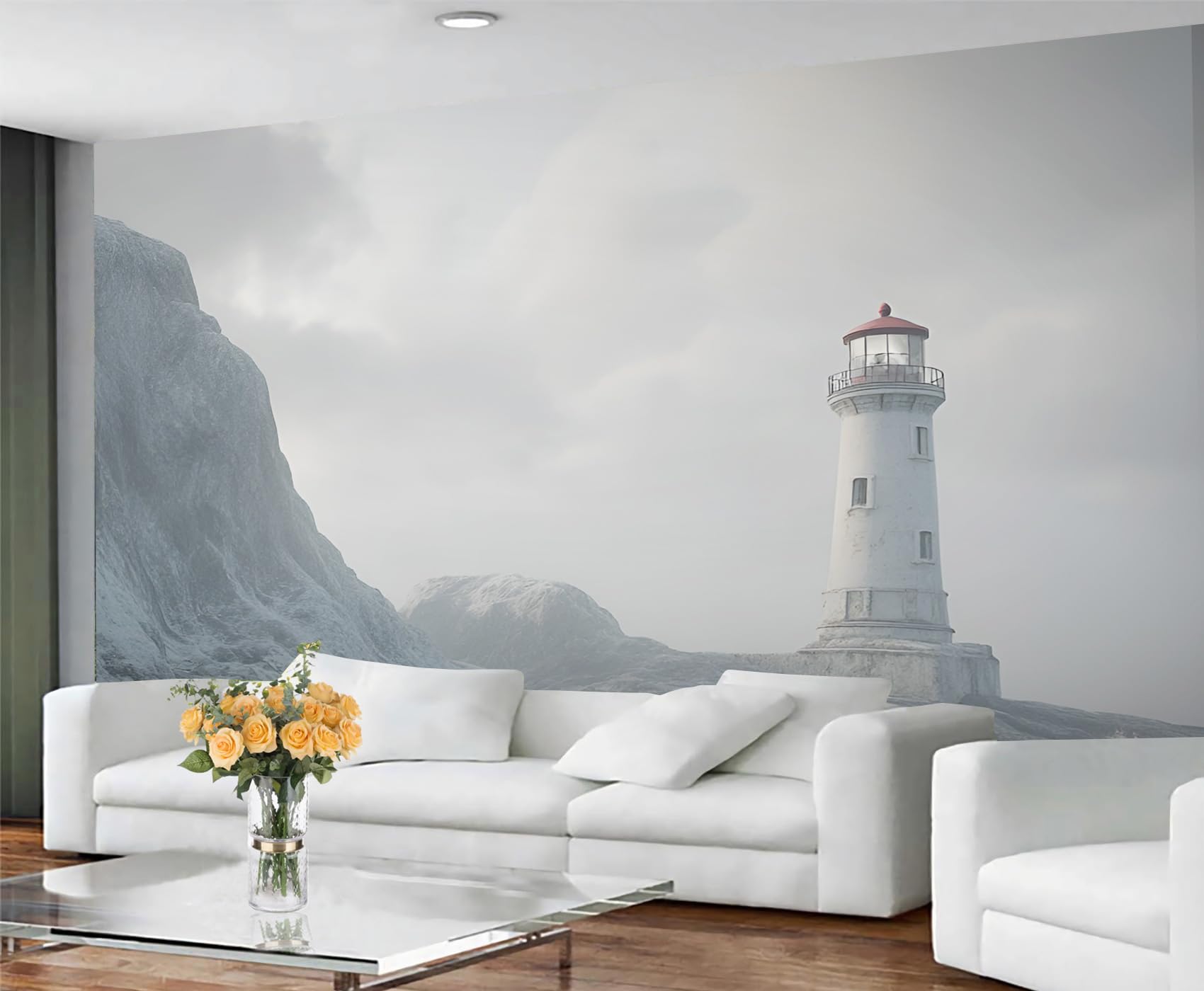 GIVLWF Lighthouse Wallpaper, Winter Landscape Bedroom Wallpaper, Not Self Adhesive Wall Paper for Living Room, Nautical Wall Mural - Large Home Decor 350x250 cm — image 1