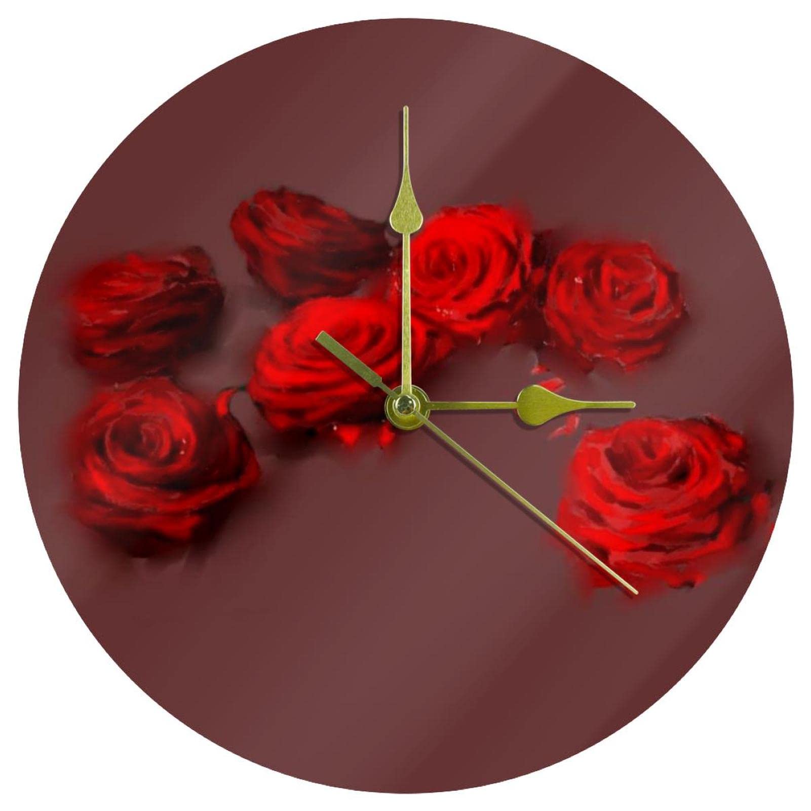 Horloge murale en acrylique haut de gamme au motif de roses roses élégantes 24 cm