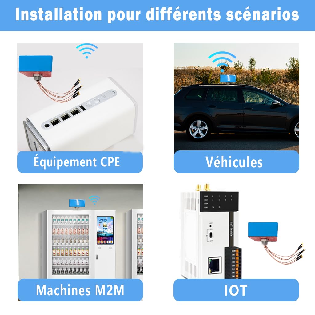 Maswell Antenne extérieure 6-en-1 4X4 MIMO 5G + WiFi 7 2X2 MIMO, Faible Gain 3dBi 700-6000 MH in, avec WiFi 6E, Bluetooth, WiMAX et Zigbee, Montage à vis et adhésif, SMA et RP-SMA