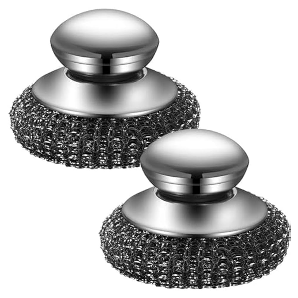 CTRLZS 2Pack Steel Dish Scrubber, Stainless Steel Dish Brush with Handle for Cleaning Dishes,Cast Iron,Stock Pots,Pans