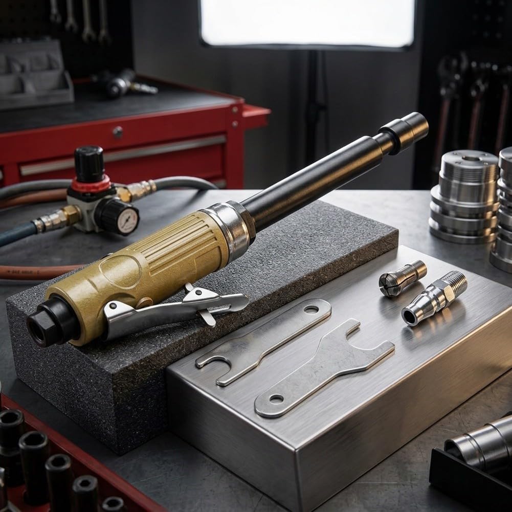 Smerigliatrice pneumatica, utensile pneumatico a lunga portata per | Costruzione in lega di alluminio, portata di 28 cm per spazi ristretti, per levigare, lucidare, molare metallo e legno