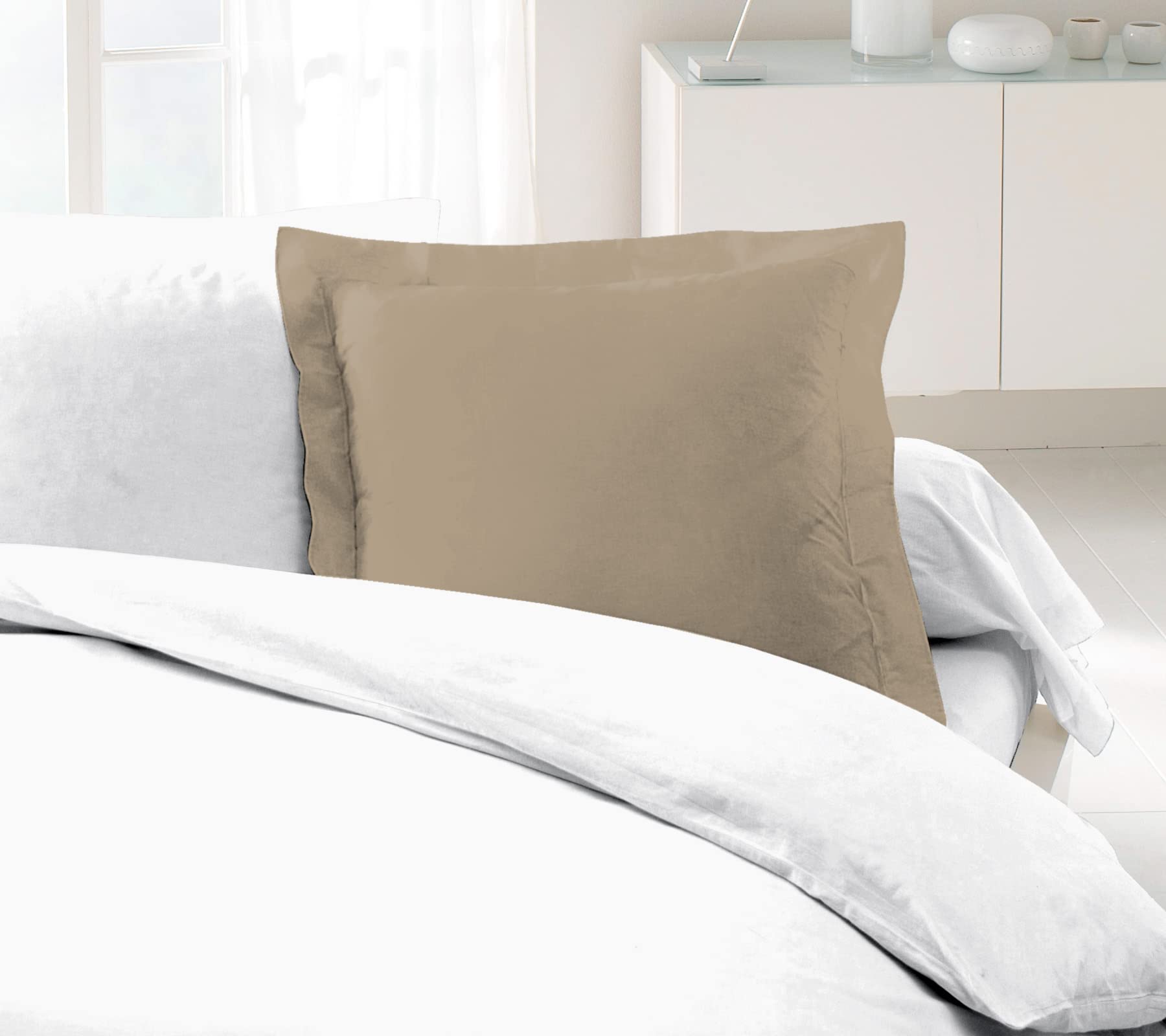 Lot De 2 Taies D'Oreiller 100% Coton 57 Fils – Volant Piqué 5 Cm, 50x70 Cm Ou 65x65 Cm