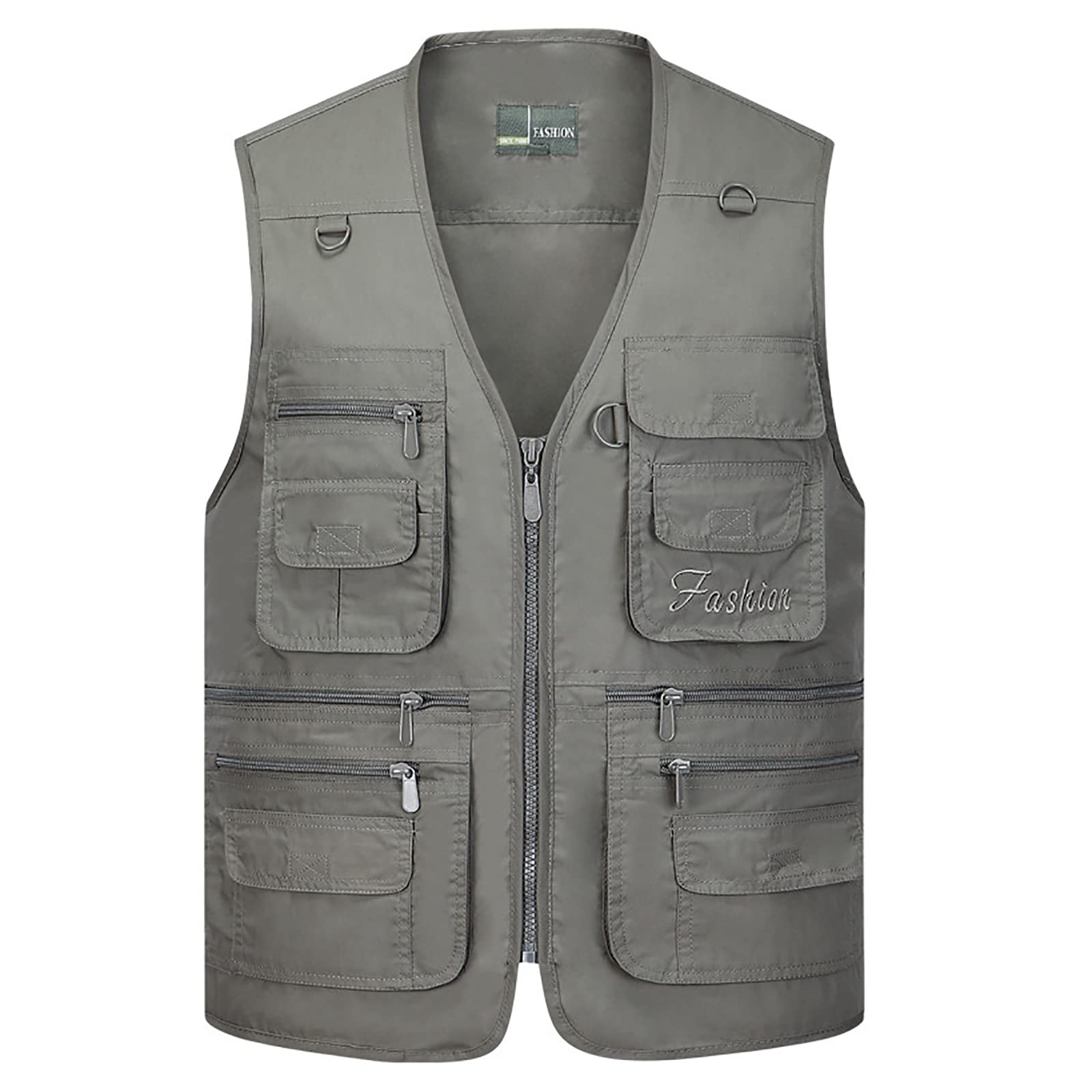 Chaleco de Pesca Hombre Secado Rápido Chaqueta Sin Manga con Multibolsillos para Viaje Senderismo Fotografía(Size:L,Color:Gris)