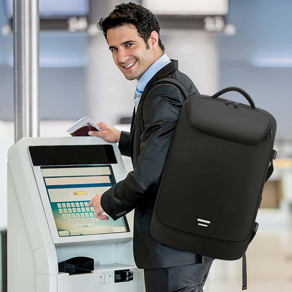 Uomini e Donne Zaino da Viaggio, Espandibile Zaino Porta PC 17.3 Pollici Impermeabile Zainetto Lavoro Con Vano per Computer e Porta di Ricarica USB per lavoro Università,Nero