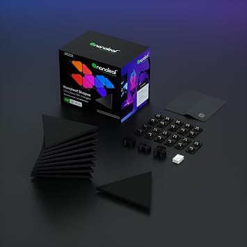 nanoleaf Shapes Ultra Black Mini Triangle Expansion Pack, 10 Additional Smart Light Mini Panels LED RGBW - Modular Wi-Fi Colour Changing Wall Lights, Works with Alexa Google Assistant Apple Homekit
