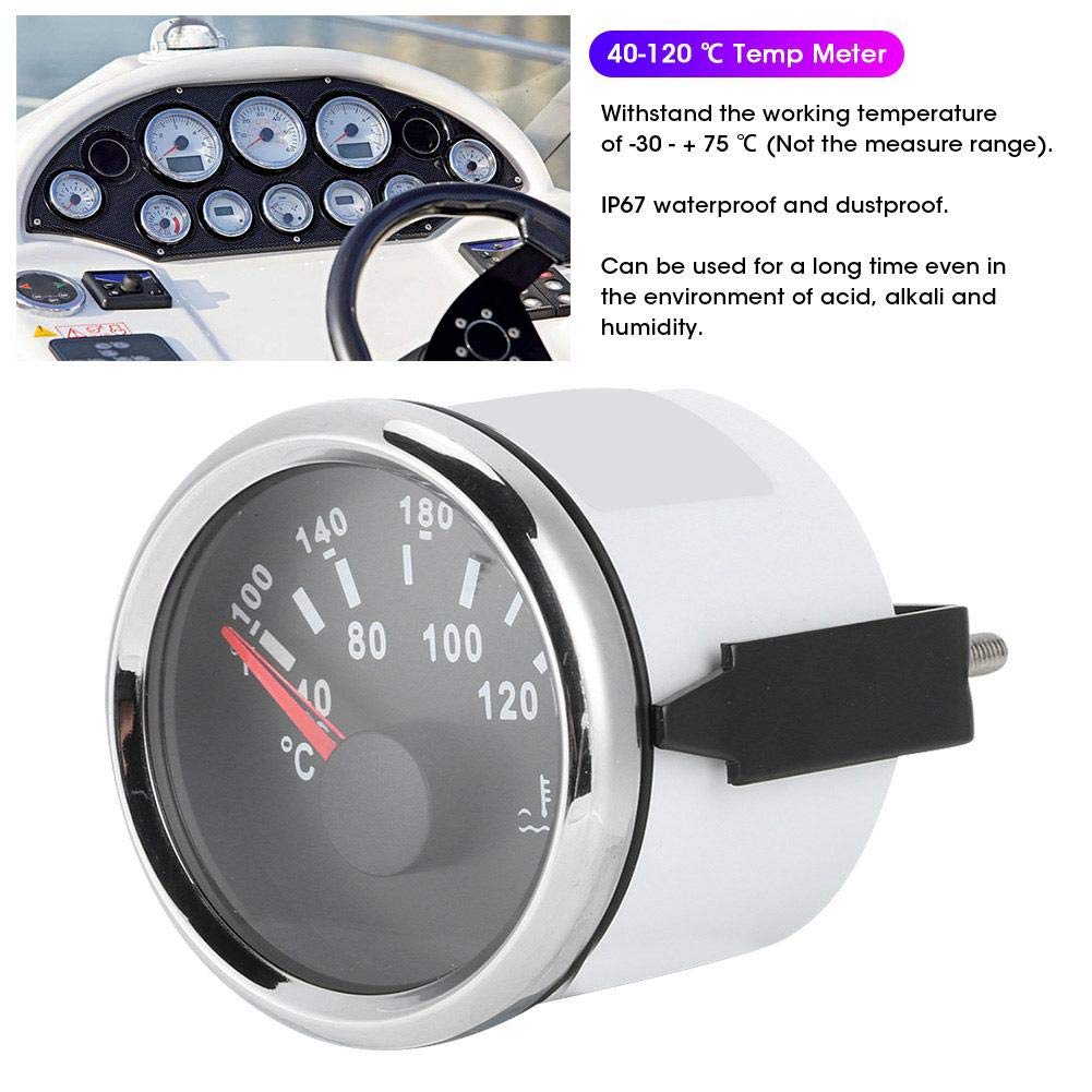 FastUU Medidor de Temperatura del Agua, 52 mm / 2 Pulgadas Medidor de Temperatura del Agua para Barcos a Prueba de Agua, Medidor de Temperatura del Agua del Motor Marino para Barcos, RV(Esfera Negra)
