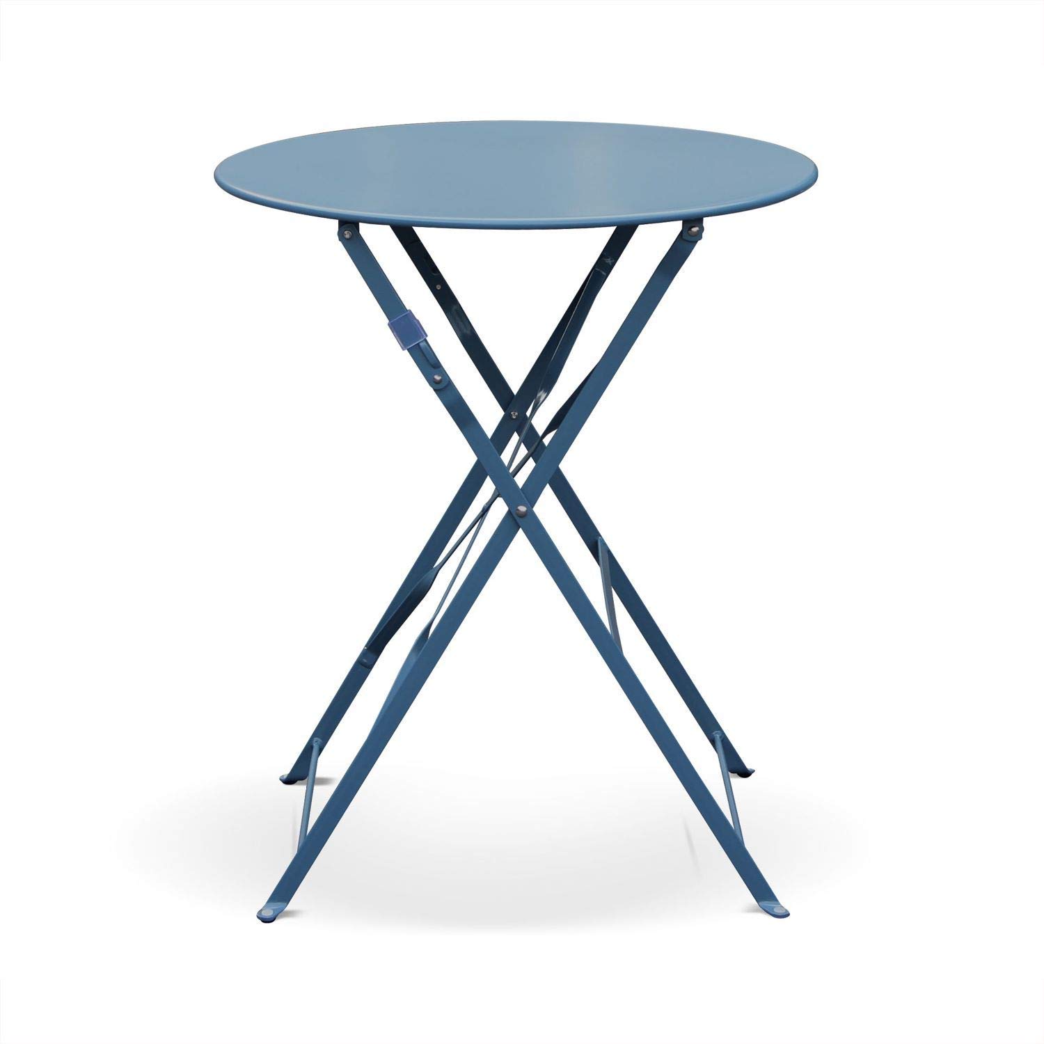Alice's Garden sweeek - Table de Jardin bistrot Pliante métal + 2 assises Bleu grisé Ø60 x 70cm. Acier thermolaqué