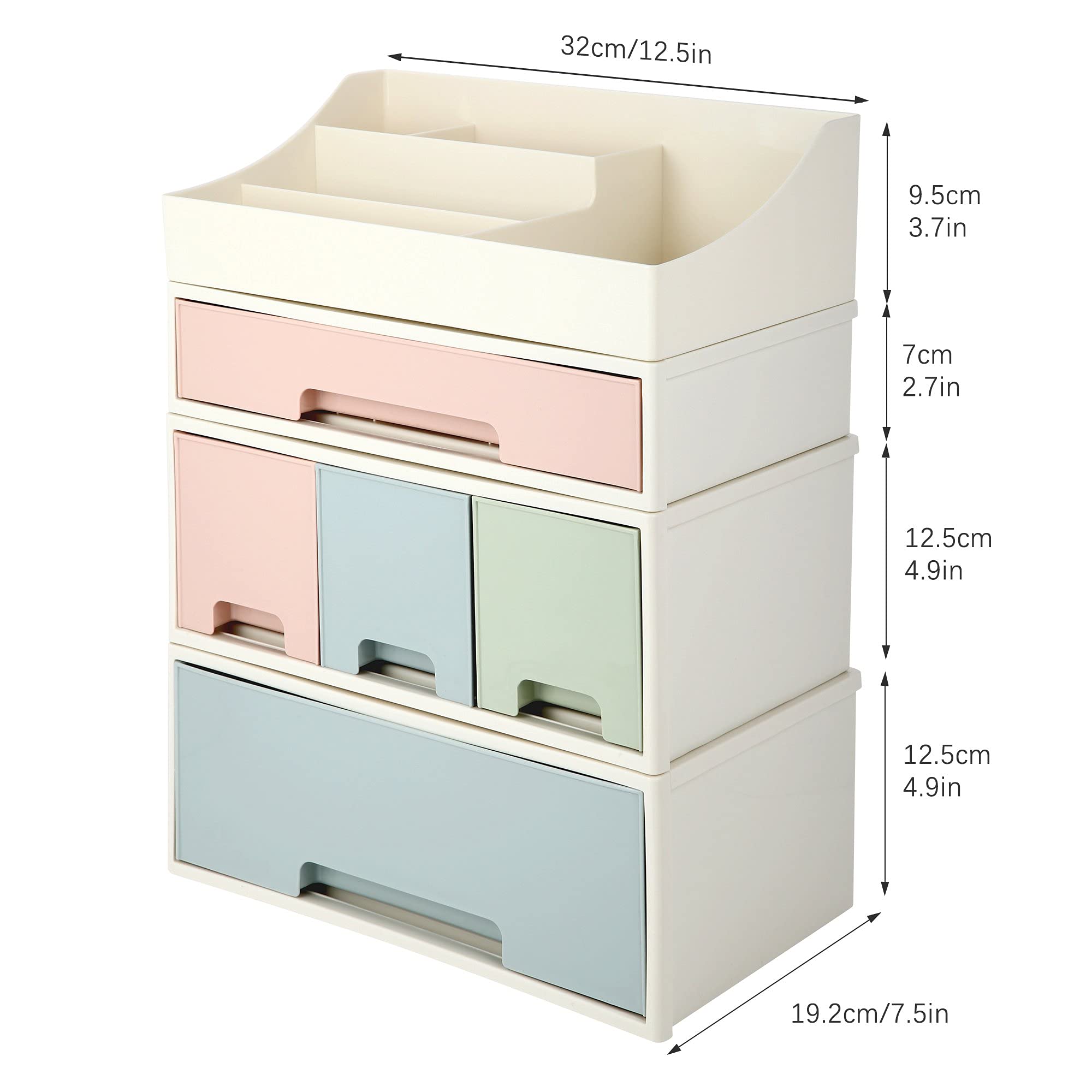 ROSELIFE Makeup Organizer, Cosmetic Storage Box, [TCEF-10] Desktop Stationery, Remote Control Storage Box, Kitchen Spices Organizer Box, 4 Pieces 5 Drawers, 5 Slots, Blue, Pink and Green Assortment