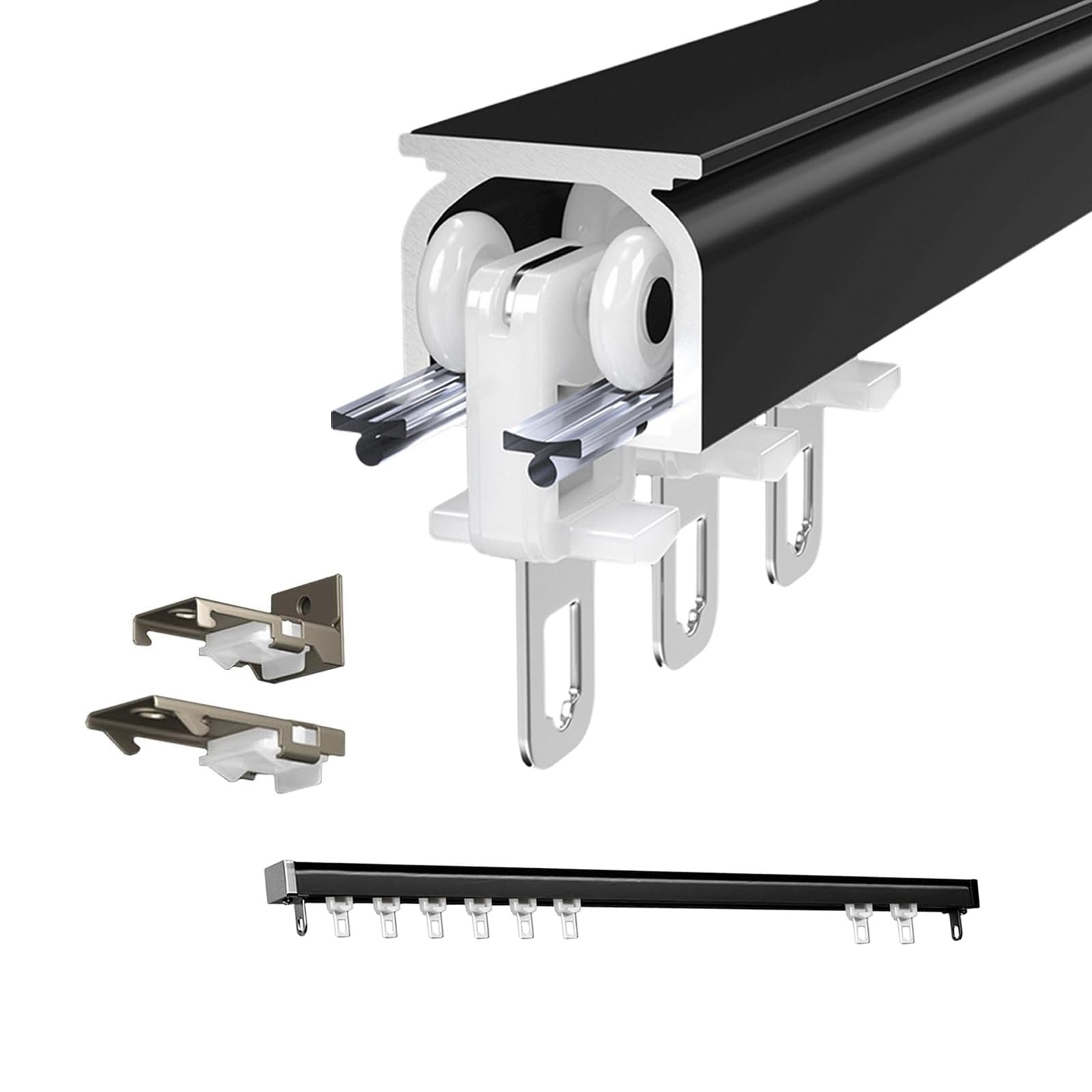 Cichy, wytrzymały aluminiowy system szyn - 360 cm zestaw szyn sufitowych i ściennych do kamperów i kempingów - czarny design do dekoracji domu