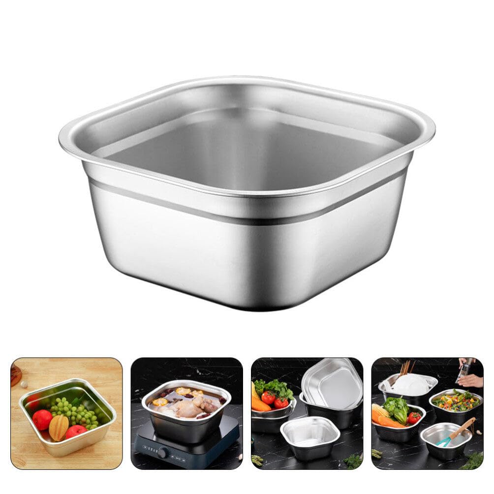 Amosfun Bacinella Quadrata in Acciaio Inossidabile 8.27X8.27X3.74 Pollici Ciotola Multiuso Per Lavare Verdure Frutta E Preparare Impasti Uso Domestico E Buffet