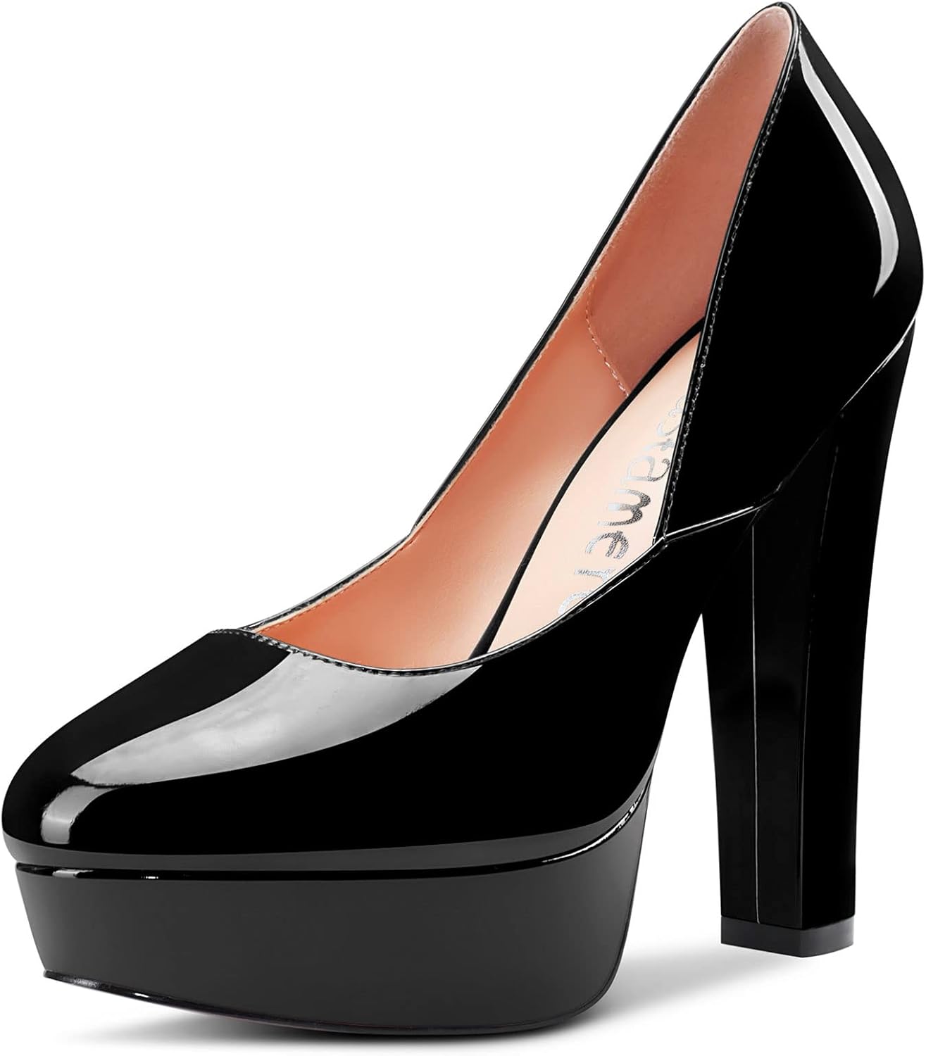 Castamere Women High Heel Chunky Block Platform Round Toe Slip-on Pumps Classic Cute Dress 5.1 Inches Heels Shoes