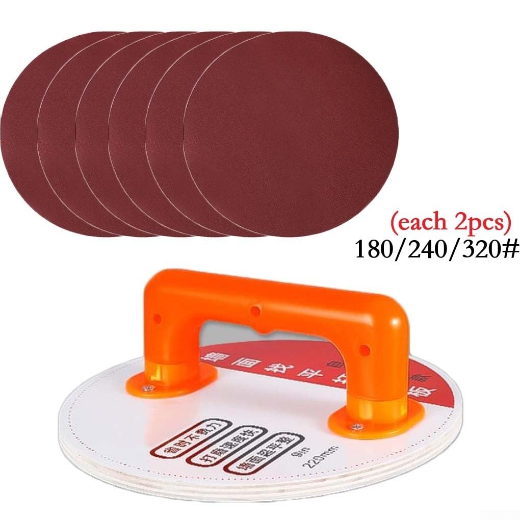 Supporto autoadesivo per carta vetrata da 22,9 cm con retro floccato antiscivolo, per levigatura a parete e a mano, fogli abrasivi grana 180/240/320, compatibile con levigatrici a disco rotonde (a)