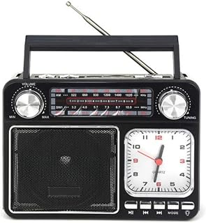 Caixa De Som Retro Modelo Rádio Antigo Auxiliar De Microfone Multifunções MP3 Bluetooth USB AM/FM Com Lanterna E Relógio Analógico Recarregável Cores Marrom, Preto, Vermelho LINHA PREMIUM DUPIN (Preto)