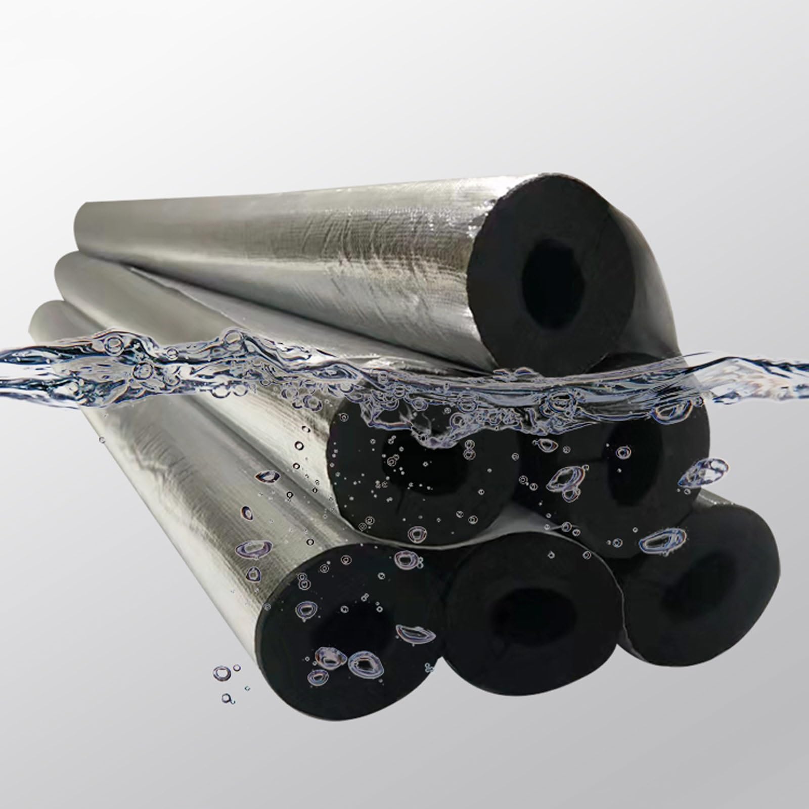 Tubo Isolante Autoadesivo Semiaperto Isolante per Tubature Tubi In Foglio di Alluminio Autosigillante per Tubo Isolante Protezione Solare ID 20.0-110.0mm, Lunghezza 95cm, Spessore 40.0mm(ID4-1/3"(110.