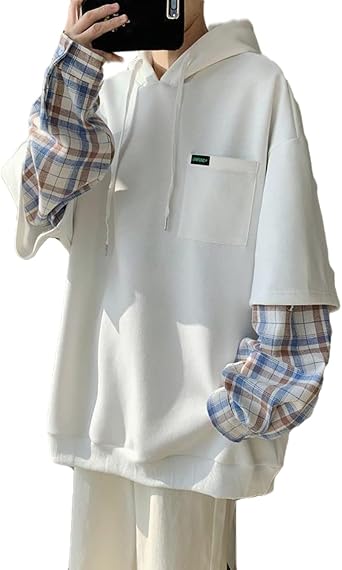 SHINSuke للرجال الكوريين Preppy Fake قطعتين هودي Y2K Harajuku سويت شيرت منقوش كبير الحجم بغطاء للرأس الربيع ملابس بلوفر كاجوال