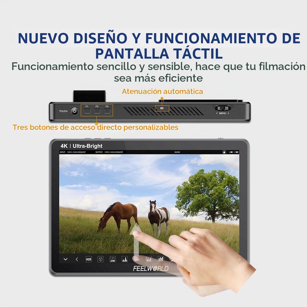 FEELWORLD LUT11S 10,1 Pulgadas Monitor de Campo de Cámara Pantalla Táctil 3D LUT 2000nit Ultra Brillante 1920X1200 3G-SDI 4K HDMI Salida de Entrada con Fuente de Alimentación Externa F970
