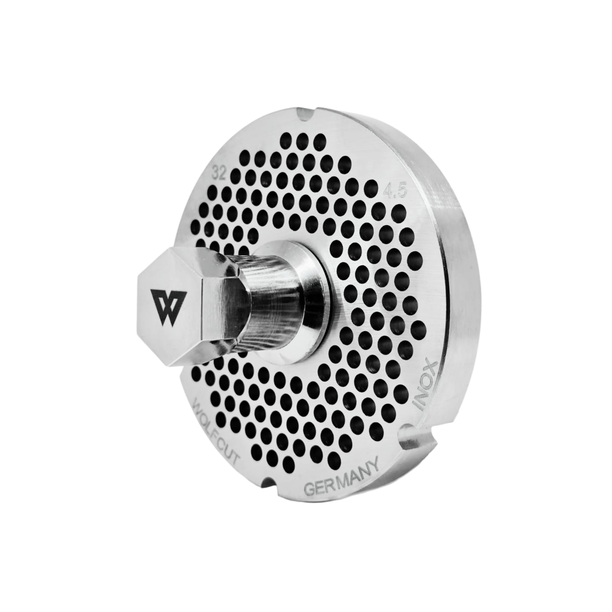 Wolfcut Inox Longlife - Juego de cuchillas para picadora de carne (4 ranuras y rosca de 4,5 mm + orificio de 8,0 mm y tapa de rosca, repuesto para/compatible con picadora Bizerba FW-N32, tamaños 32)
