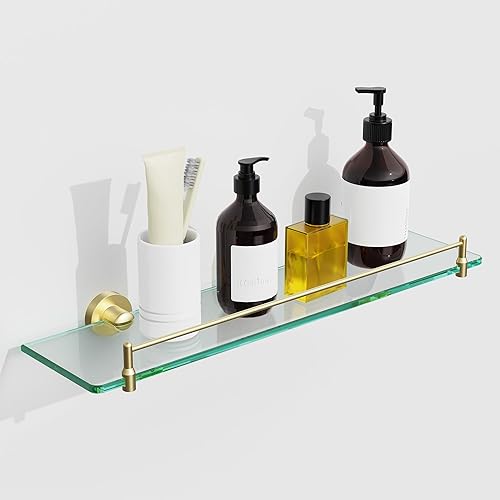 Miniatura 18 de Estantes de vidrio de 20 pulgadas para baño, estante de vidrio flotante de níquel cepillado, estantes de baño de vidrio templado de acero inoxidable