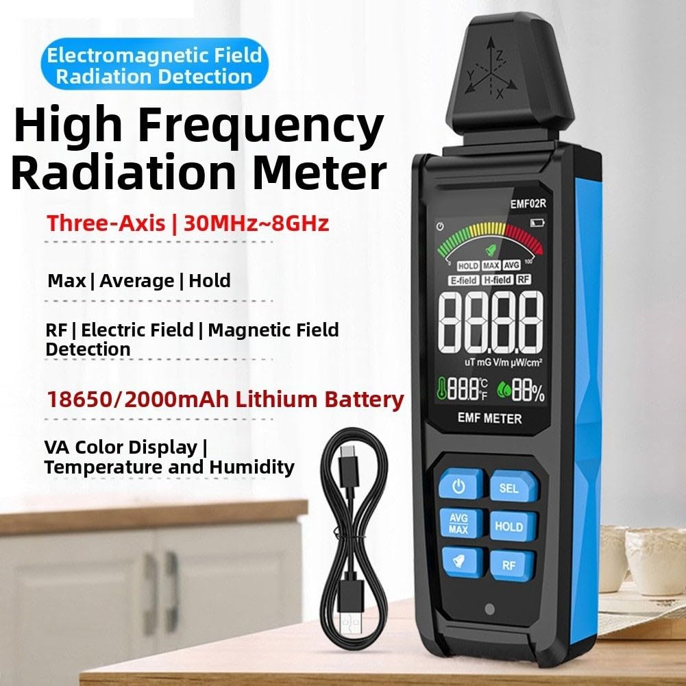 Detector electromagnético de mano de campo y radiación, instrumento de medición EMF 5 en 1, para monitoreo de seguridad en el hogar y al aire libre