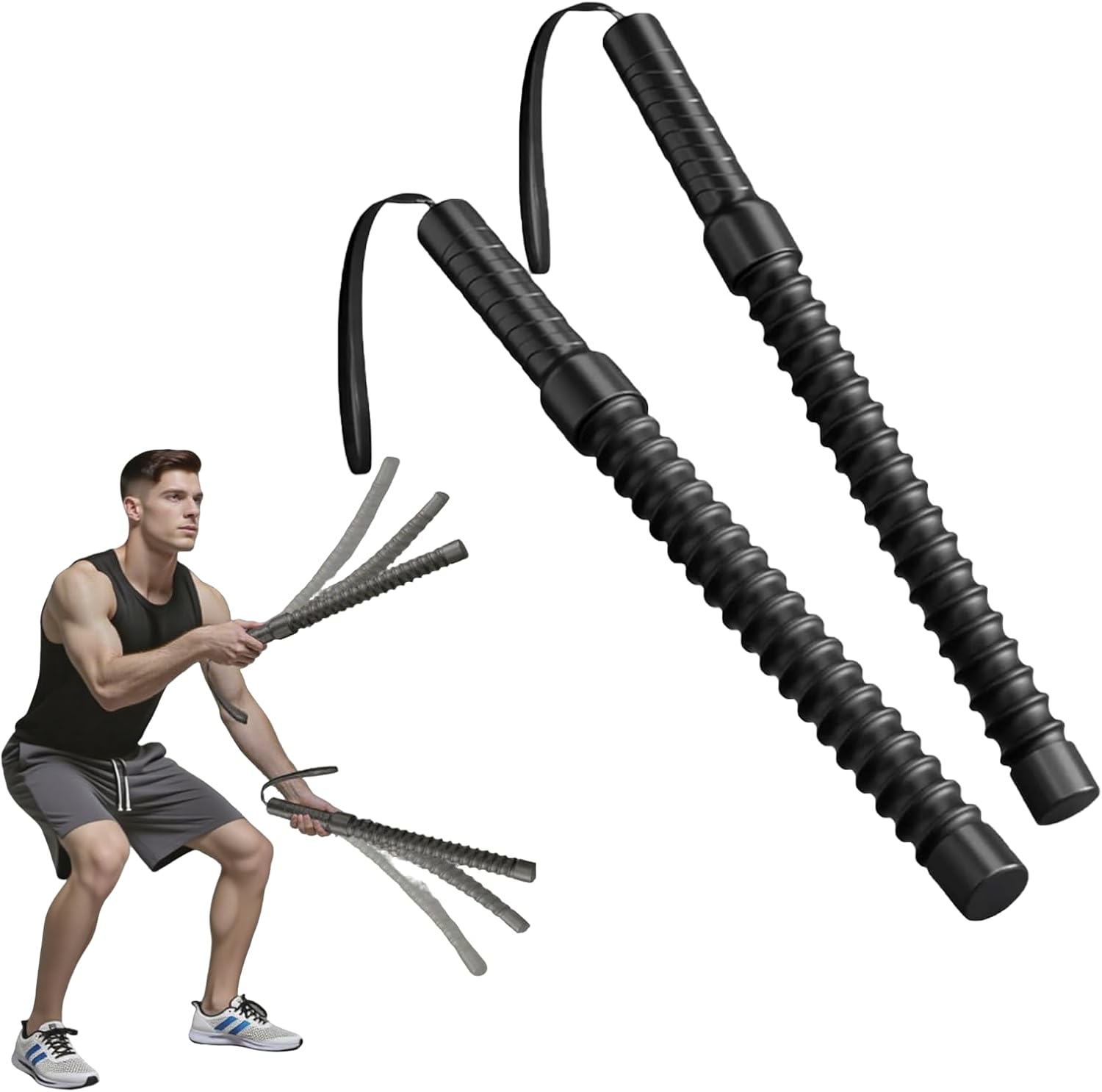 2pcs ropeless battle ropes for men & women - portable home gym workout ropes for hiit, cardio training & strength exercises (20.63" compact design)