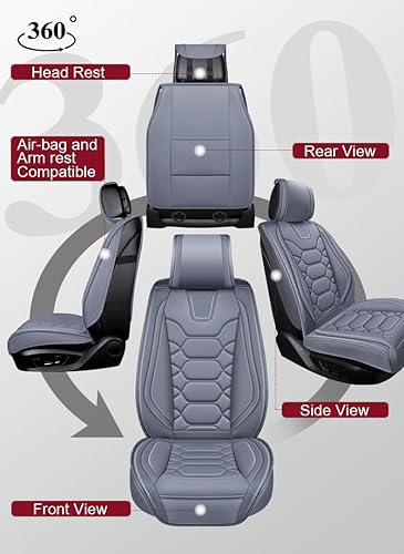 Miniatura 4 de OASIS AUTO OS-004 - Fundas de piel sintética para asiento de coche funda de cojín para automóvil de 5 pasajeros y SUV set de accesorios de ajuste