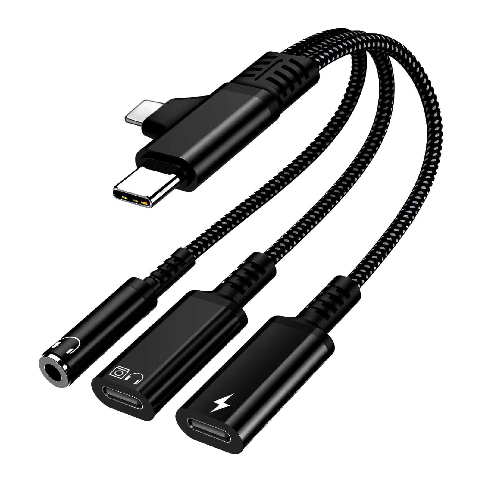 Adaptateur USB C et Lightning vers type C double port avec audio 3.5mm charge rapide PD noir - 7