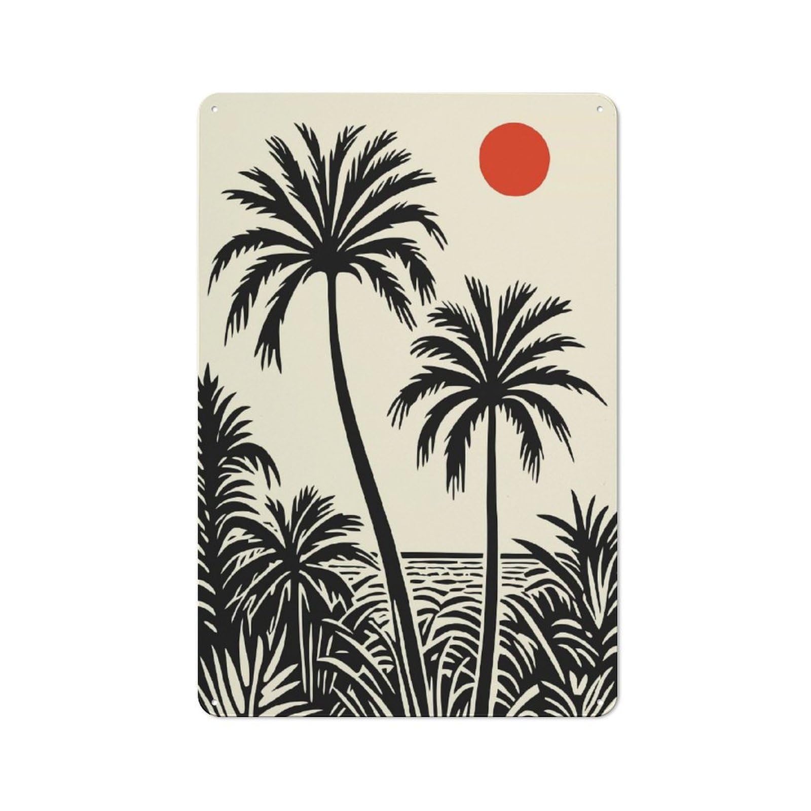 Junmoney Style-9 Country Metal Sign With Palm Tree Sunset Silhouette Design 30X20cm, Barn Style Rustic Kitchen Decor For Farmhouse Kitchen, Pantry Or Dining Area