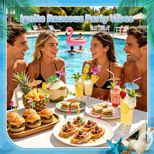 Accesorios de fiesta tropical 120 pzs sombrillas y pitillos miniatura 4
