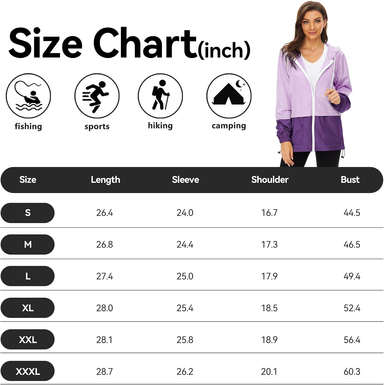 Zando Lightweight Purple Rain Jacket Waterproof Hooded Purple Windbreaker | Packable Raincoat for Women, Waterproof Rain Coats for Outdoor Travel Hiking Commute M