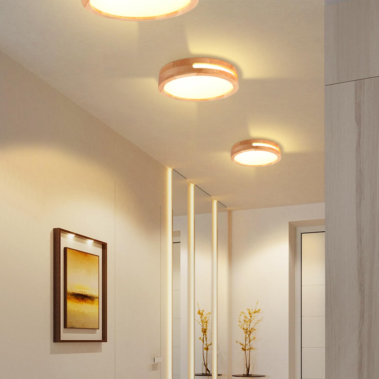 Lampa sufitowa LED, drewniana lampa sufitowa, lampa sufitowa do sypialni, 3000k 24w ø30 cm ciepłe światło, odpowiednia do sypialni, łazienek, salonów i korytarzy