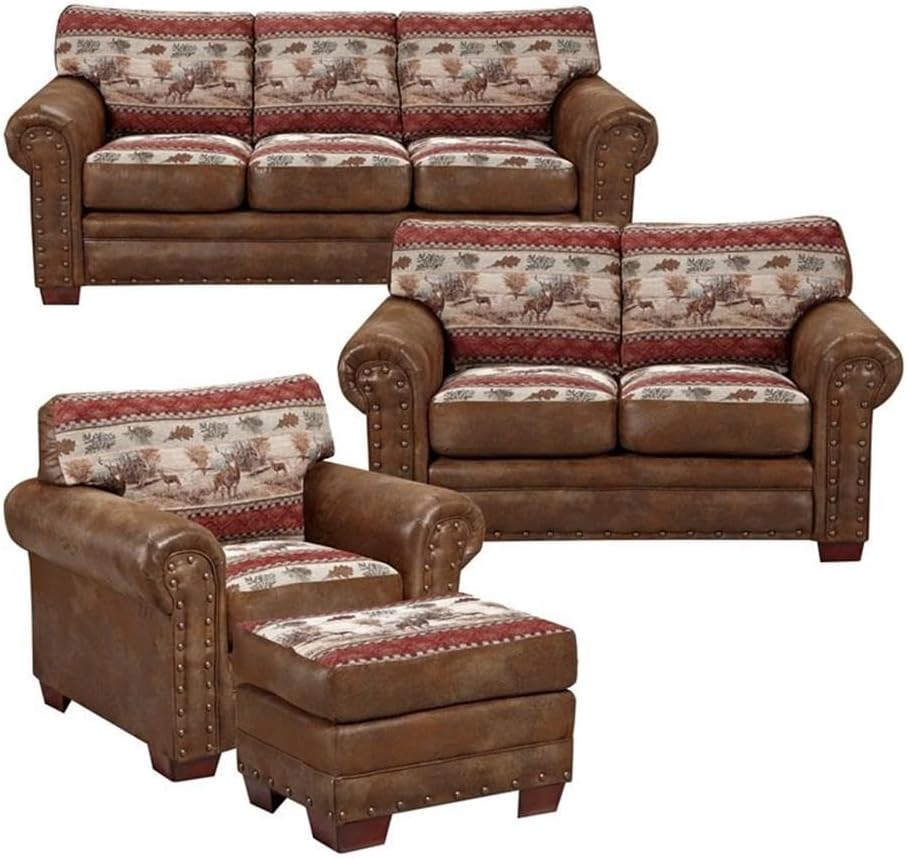 Deer Valley 4-piece Microfiber Sofa Set in Brown