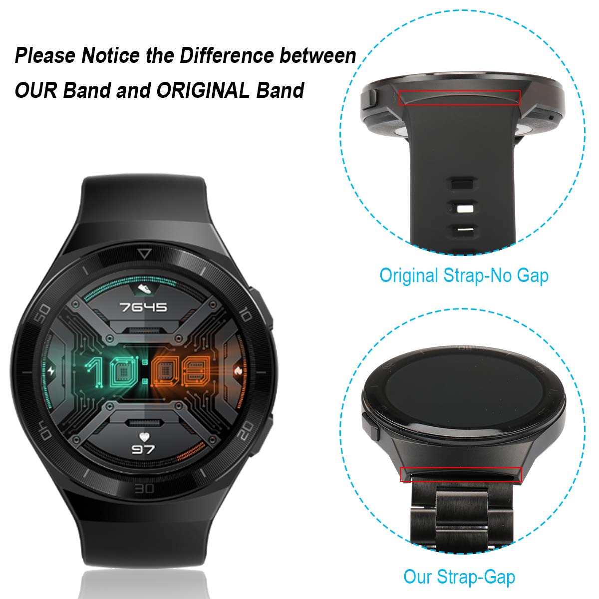 VICARA Compatible Huawei Watch 3/3 Pro/GT/GT2 Pro/GT2e/GT2 46mm/Honor Watch  Replacement Band, Adjustable Wristband Bracelet Stainless Steel Band  Compatible Huawei Watch GT/Huawei Honor Watch Smartwatch (Black) : Amazon.com.au:  Electronics